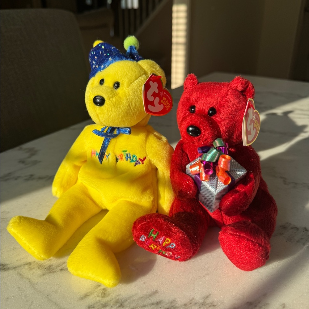 Ty Beanie Babies Birthday Bears - Yellow and Red